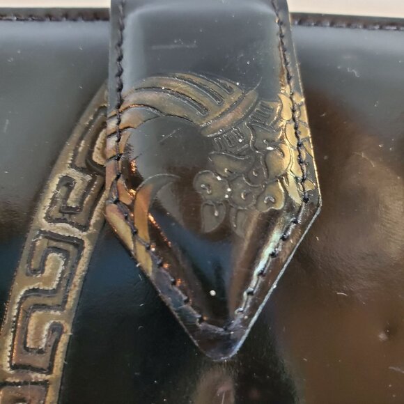 Vintage Italian Leather Wallet with Chain Rope Black Flowers and Balls Design - Picture 4 of 8